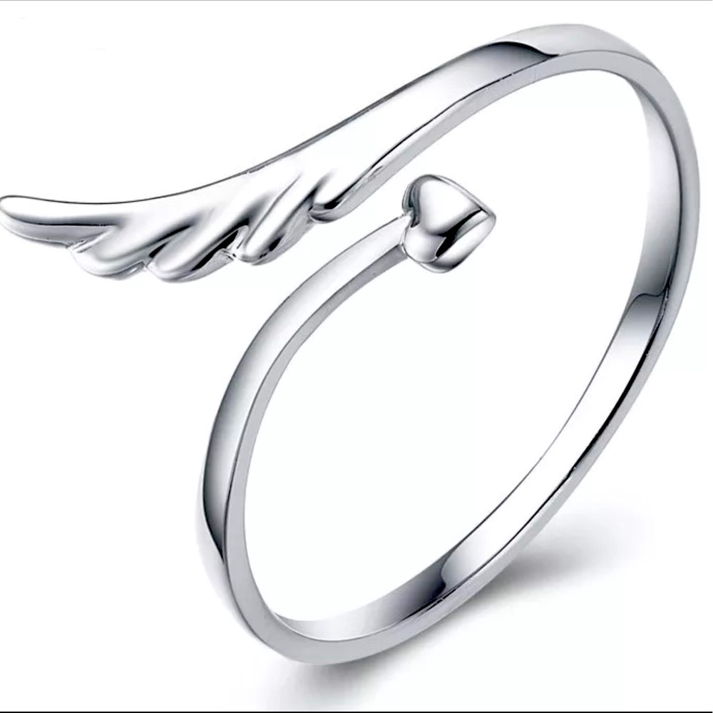 925 Sterling Silver Angel Wing Adjustable ❤️Ring